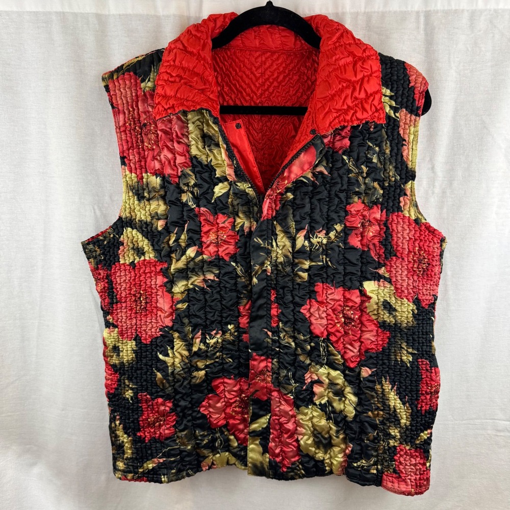 90s Handmade Reversible‎ Floral Crinkle Christmas Women's Vest Grandma Style
